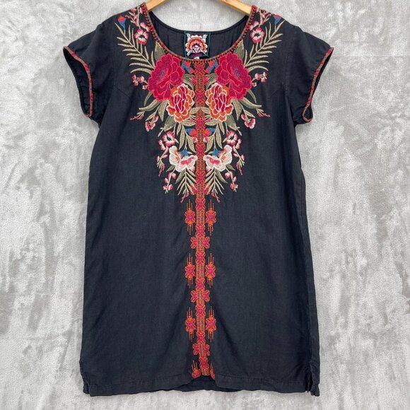 Johnny Was Burke 100% Linen Floral Embroidered Tunic Dress Bohemian - Picture 1 of 11